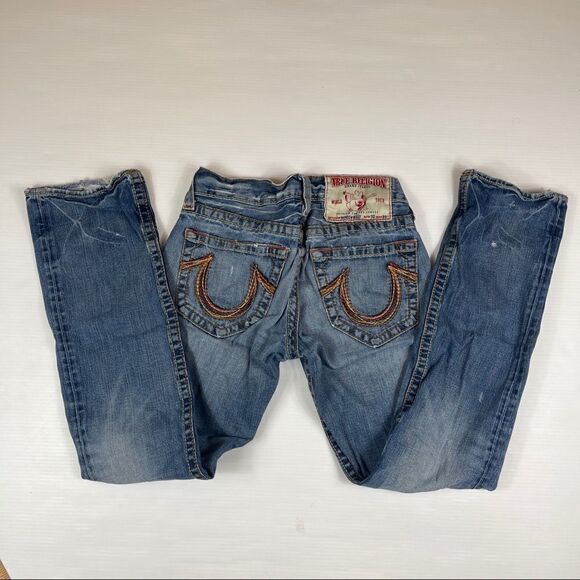 True Religion Rainbow Bobby Destroyed Distressed Jeans Mens 30x33 Denim - Picture 1 of 13